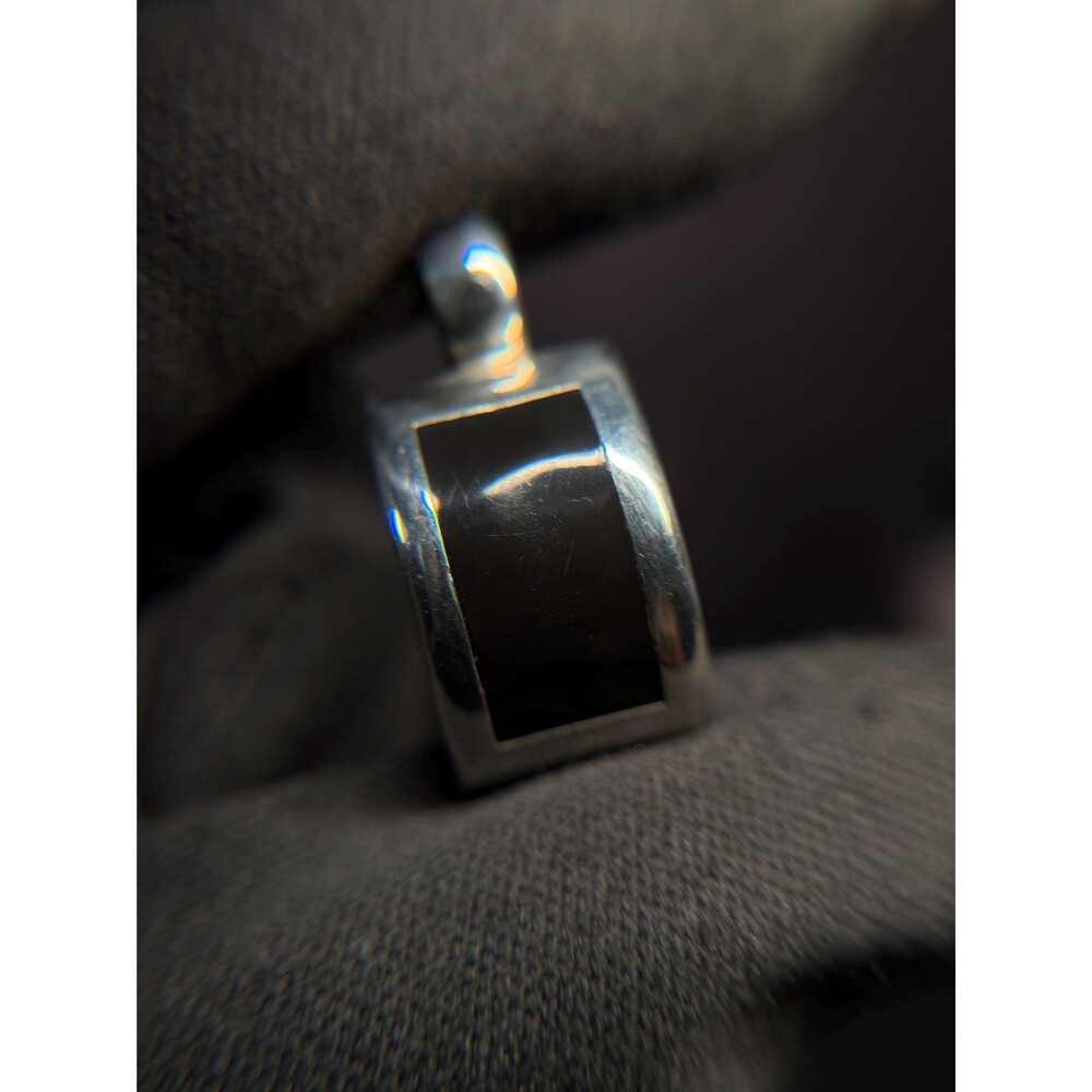 925 Sterling Silver Black Onyx Curved Bar Pendant 1.21"